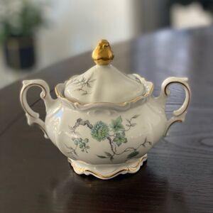 Mitterteich Bavaria Green Ming Gold Trim Sugar Bowl With Lid